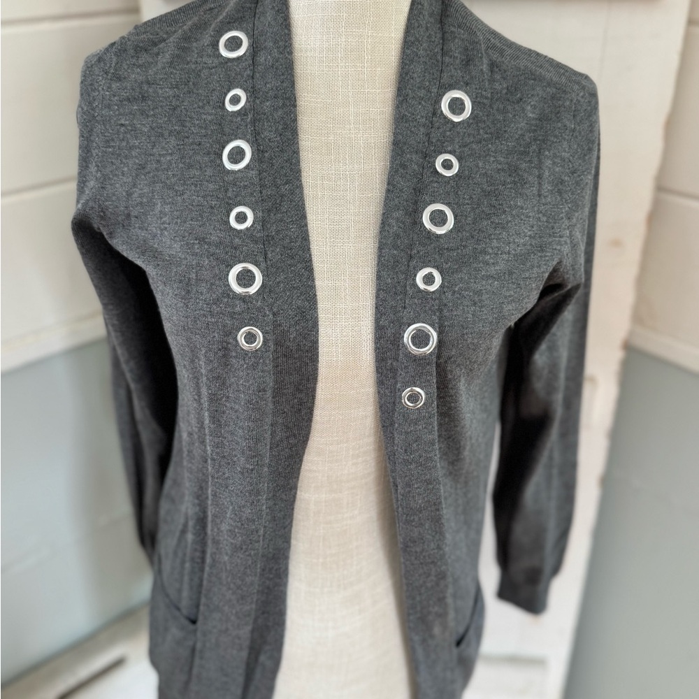 Gray Cardigan with Circular Accents